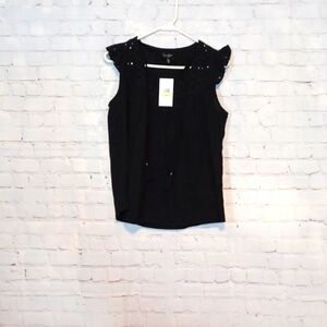 Jessica Simpson Black Cotton‎ Embroidery Black Sleeves Top NWT M